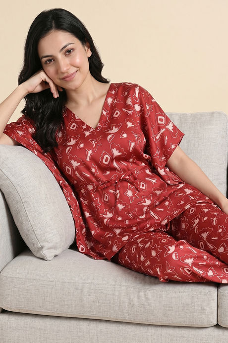 Zivame 2 Mile Fashion Woven Kaftan Set - Barbados Cherry — image 4